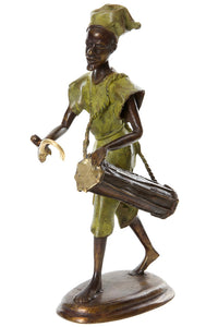 Burkina Bronze Griot with Talking Drum Sculpture