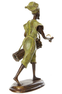 Burkina Bronze Griot with Talking Drum Sculpture